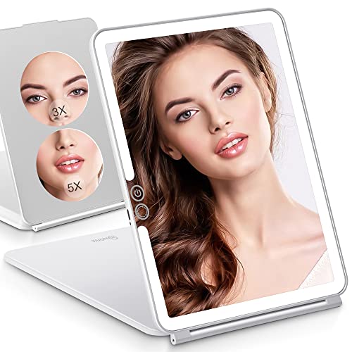 2023 Upgraded Travel Makeup Mirror With Lights And Travel Magnifying Mirror (3X 5X Magnifying), Ultra Thin Portable Mirror For Makeup, Travel Vanity Mirror With Touch Screen, Usb Rechargable 1800Mah, #TOP7