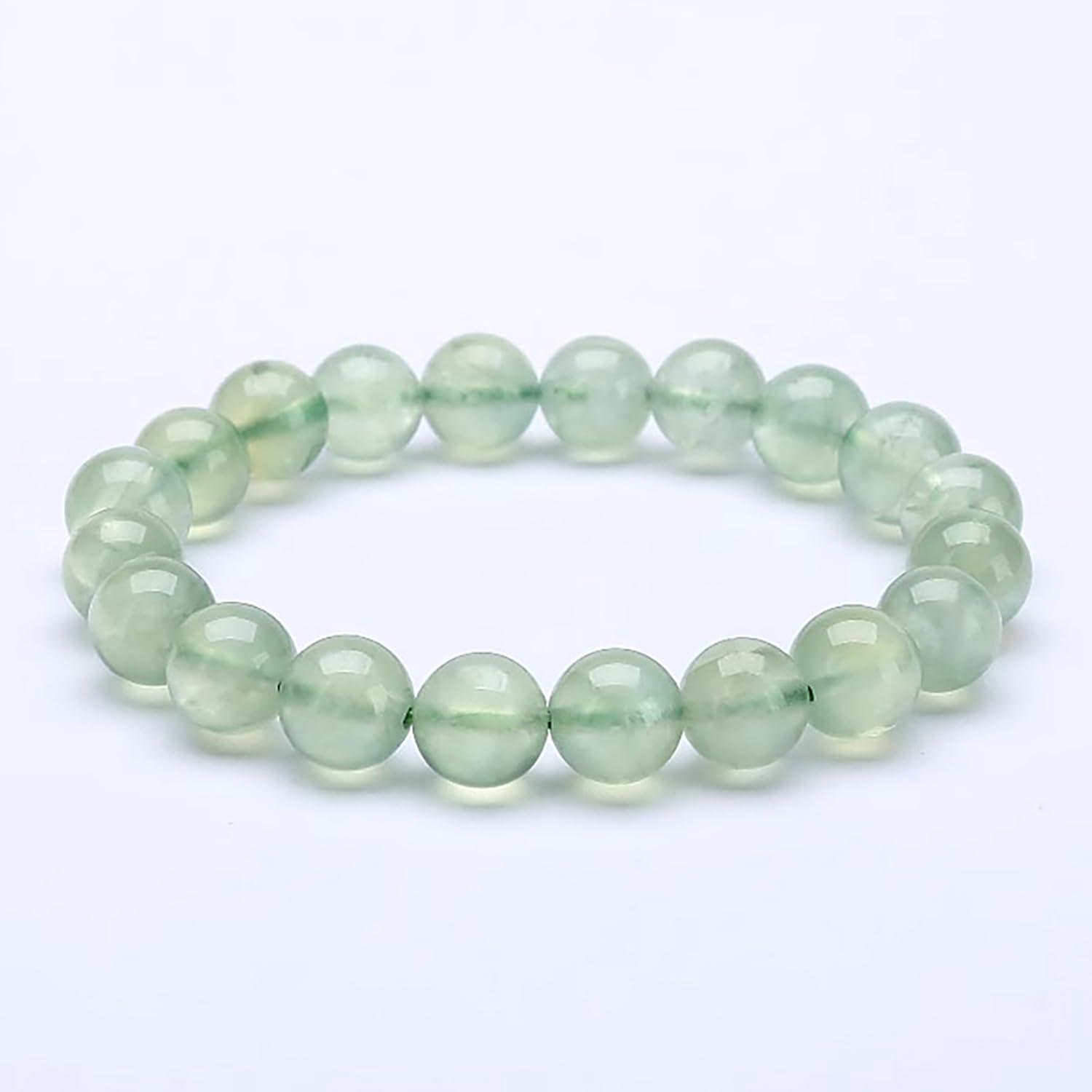 Pulsera redonda cuentas cristal, pulseras elásticas prehnita natural mujer