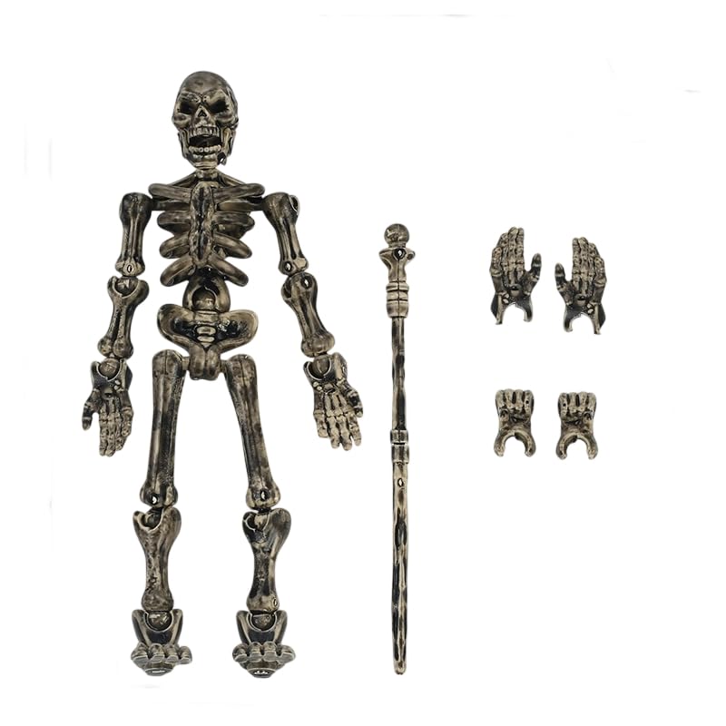 Posable Skeleton Action Figure with Movable Joints, Full Body Assembly Model, Halloween Collectible Table Ornament for Kids，Grey