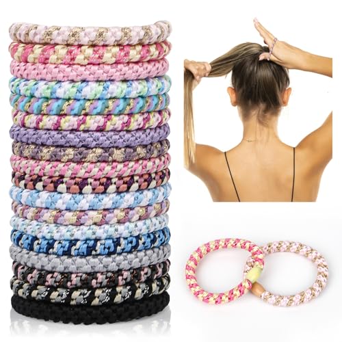 18 Stück Mehrfarbige Elastische Haargummis - Rosa Blau Mode Mehrfarbigen Haarbänder, Geflochtener Pferdeschwanz Halter, Elastischen Haar Bändern, Keine Beschädigung Haargummis für Verschiedene Haar
