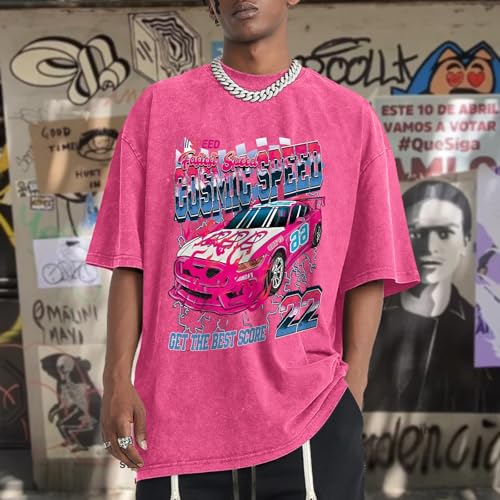 Mens Graphic T-Shirts Oversized Vintage Car Shirts for Men Racing Tshirt Streetwear Baggy Washed Drop Shoulder Tees2