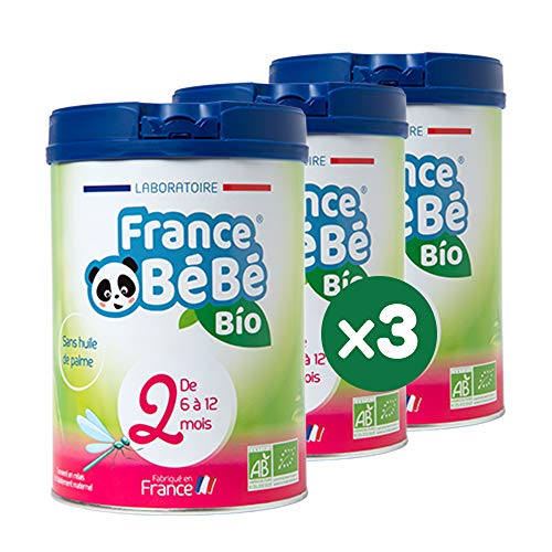 FRANCE BéBé BIO - Lait infantile de suite bébé 2ème âge en poudre - Lait fabriqué en France - 13 Vitamines 12 Minéraux - Pack 3 boîtes de 800g