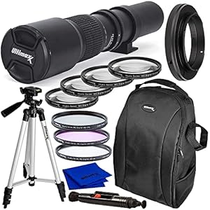 Ultimaxx Preset 500mm f/8 Manual Multi-Coated Telephoto Lens Kit for Canon EOS T3, T3i, T4i, T5, T5i, T6, T7 T6i, T6s, T7i, SL1, SL2, 60D, 70D, 77D, 80D, 5D III, 5D IV, 6D, 7D, 7D II & More