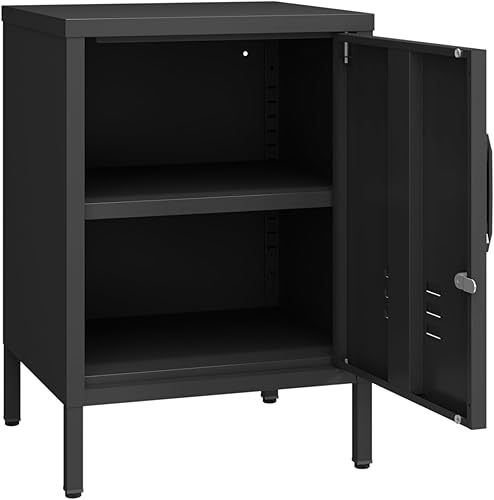 Miniatura 8 de Mesita de noche de metal, moderna mesa auxiliar de acero con estante, fácil montaje para sala de estar y dormitorio (15.8 pulgadas de ancho x 15