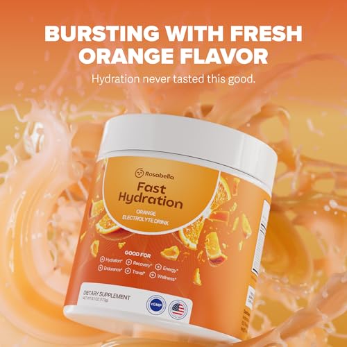 Image of Rosabella Electrolyte Drink Powder - Orange - Zero Sugar Hydration Supplement - Electrolytes with Sodium, Potassium, Magnesium, Calcium - Sports Drink Alternative - 30 Servings (6.1 oz)
