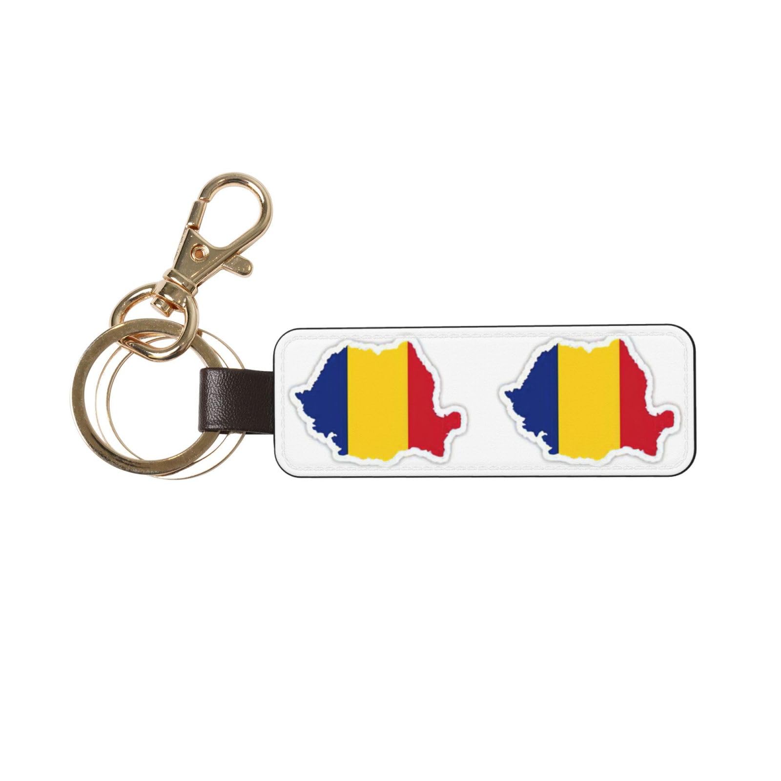 Jejea Unisex White Romania Flag Map Print Leather Car Keychain Cute Key Chain, Key Chains Accessories For Car Keys For Women Men