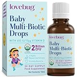 Lovebug Baby Probiotic Drops – 2 Billion CFU Multi-Strain Formula with Vitamin D (400 IU) - Tasteless & Sugar-Free Liquid Drops for Newborns, Babies and Infants (0-24 Months) - 30 Day Supply
