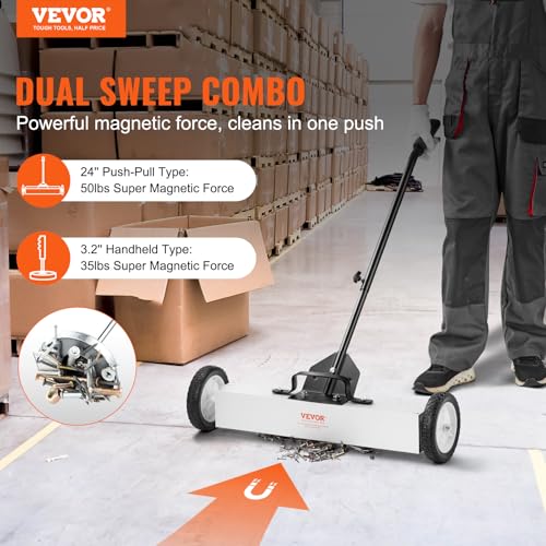 Miniatura 2 de Vevor Barredora Magnética De 60 Cm Con Ruedas, Mango Ajustable Capacidad De 22,6 Kg, Barredora Herramienta Recogida Magnética Telescópica Para Recoger Clavos Y Tornillos Para Taller, Garaje, Patio