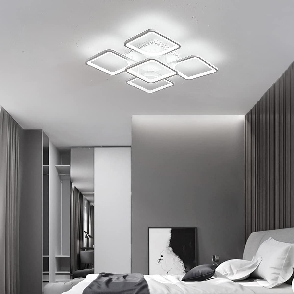 Jaycomey Modern Dimmable LED Ceiling Light, 23.6" Flush Mount Ceiling Lights Fixture with Remote Control, Acrylic 5-Square Ceiling Lamp for Living Room Dining Room Kitchen Bedroom, 70W, 3000K-6000K