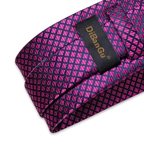 Image of DiBanGu Striped Tie Set for Men Silk Woven Plaid Necktie and Pocket Square Cufflinks Business Wedding