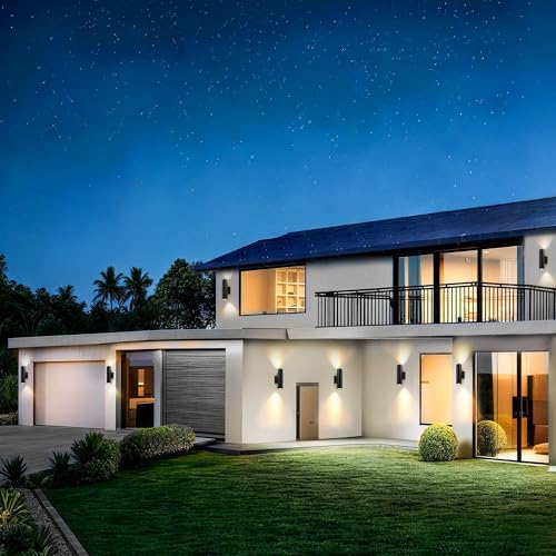 Image of Modern Outdoor Wall Light Fixtures, 4 Pack Integrated COB LED Cylinder Up Down Wall Sconce, 12W 3000K Matte Black Aluminum Waterproof Exterior Porch Lights for House Entryway Garage