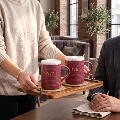Image of BonZeal Love You Ceramic Coffee Mug with Lid & Gold Spoon, 350 ml, Romantic Gift Mug for Wife, Husband, Girlfriend, Boyfriend, Anniversary, Birthday, Valentine's Day, Tea & Coffee Cup