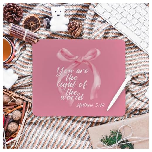 Preppy Coquette Pink Bow Christian Mouse Pad, Bible Verse Mouse Pads Mousepad for Home Office Dorm Laptop Computer Desk Accessories Supplies, Christian Gifts for Women, 8.7x7.1 Inch