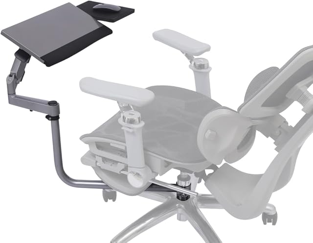 Chair-Mounted Keyboard & Mouse Tray Stand for Gaming and Work, 360° Rotating Height-Adjustable Laptop Mount, Clamp Fits Chair Gas Cylinders or Round Bars up to 1.96 Inches