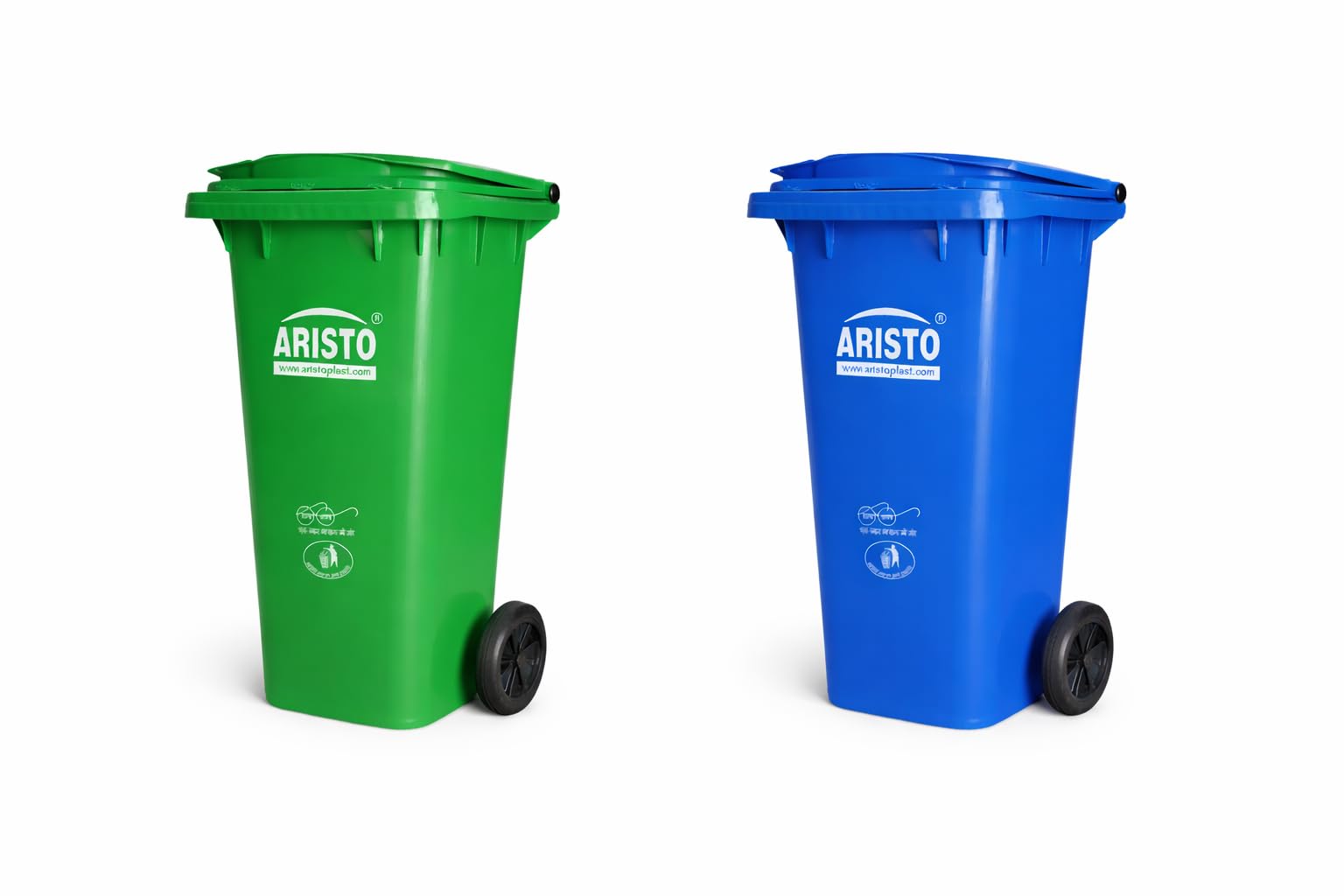 Aristo Plastic Manual-Lift Garbage Waste Dustbin with Wheel 120 L GREEN/BLUE (COMBO)-image-17