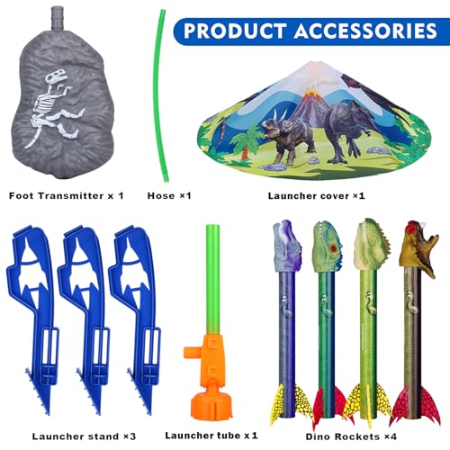image for Gizzjoy Dinosaur Toy Rocket Launcher for Kids - Launch Up to 100 Ft, 4