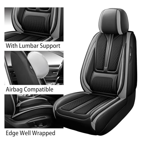 Image of Seat Covers Full Set,Nappa Leather Car Seat Covers for Front and Back,Waterproof Universal Fit Car Seat Cushion,Automotive Seat Protector for Most Sedans SUV Pick-Up Truck Sedans,Black&Grey