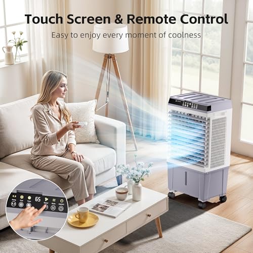 Image of AKIRES 1500CFM Swamp Cooler,Evaporative Air Cooler with 4.7 Gal Water Tank,6 Ice Packs,Evaporative Cooler with 12H Timer,120Oscillation, Windowless Portable Air Conditioners for Indoor,Outdoor