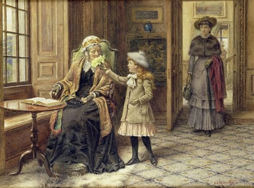 Cuadro de George Goodwin Kilburne Posy per la nonna pintura decorativa para salon 60x90cm