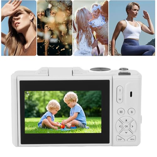 Fotocamera Digitale 5k, Fotocamera Vlogging da 75 MP, con Zoom 18x, Schermo di Lancio da 3 Pollici, Telecamera Compatta HD, per Fotografia di Viaggio (WHITE)