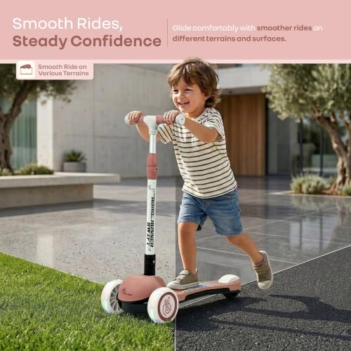Image of R for Rabbit Road Runner Swift Scooter for Kids with Lights, 3-Level Adjustable Height, PU LED Wheels for 3+ Years Baby Boys & Girls, Up to 75 KG Weight (Dusty Rose)