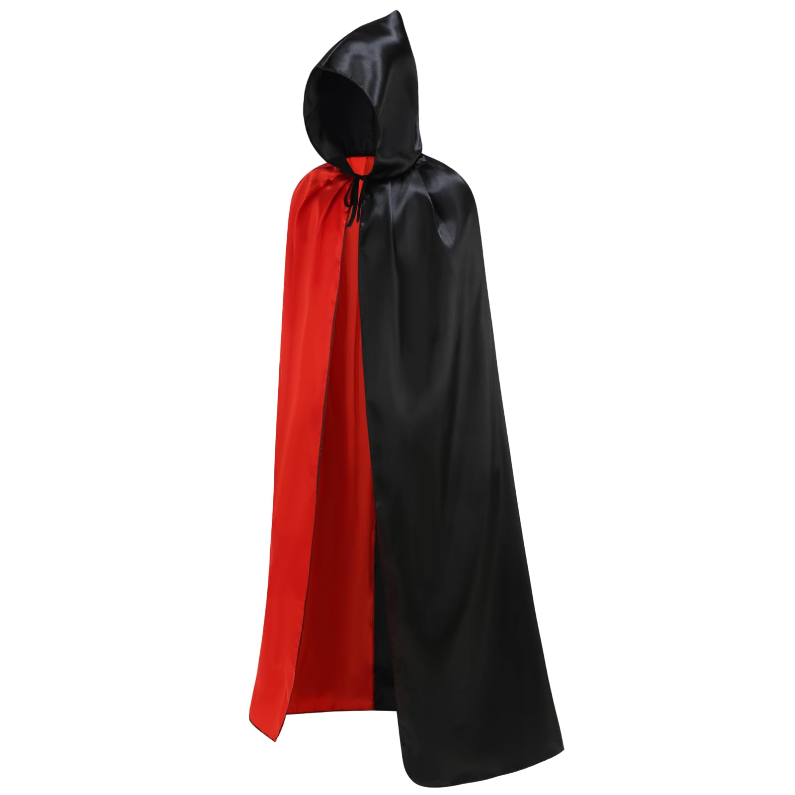 HAPNBCELE Unisex Adults Satin Cape Hooded Cloak, Wizard Fairytale Cosplay Fancy Dress for Halloween Christmas Carnival Party (Red-Black, 150cm/59.06”) — image 1