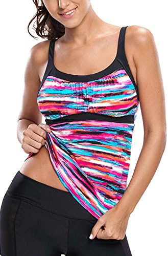 Wetopkim Women V Neck Racerback Tankini Swimsuit Foral Printed Tankini Top Wirefree
