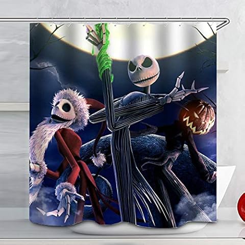 hipaopao Moonlight Madness Skull Theme Shower Curtain Nightmare Before Christmas Fabric Shower Curtain Sets Bathroom Halloween Decor with Hooks Waterproof Washable 72 x 72 inches White Blue Black Cover