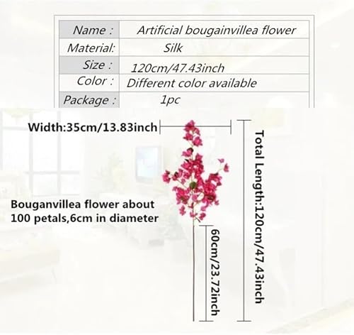 Miniatura 4 de Flores de rosas artificiales, 47.2 pulgadas, flores artificiales de seda de buganvilla, ramas de árbol, guirnaldas de flores de seda de buganvilla