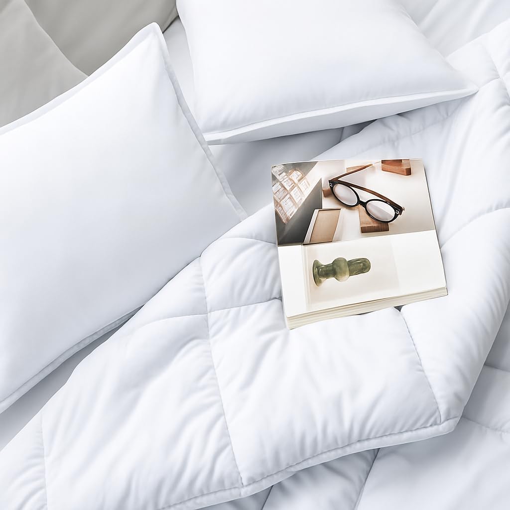Cottington Lane All Season Twin Size All Season Down Alternative Box Stitched Comforter Duvet Insert with Corner Ties, Ultra Soft & Warm, Breathable, Extra Fluffy 300 GSM, White