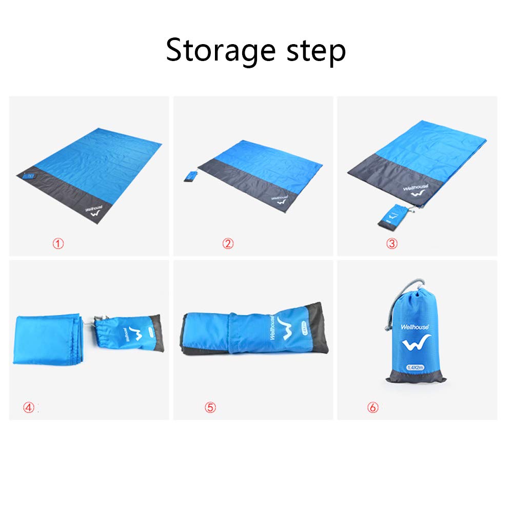 wellhouse Tapis de Plage Anti Sable Couverture Pique Nique imperméables 2.1 x 2 m Tapis de Camping natte avec étui de Pochette Etanche Smartphone Couverture de Plage séchage Rapide avec Poche Bleu