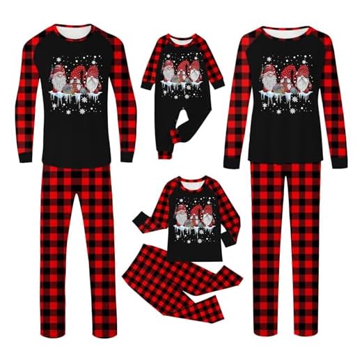 Pijama Navidad Familia, Pijama Navidad Niño Niña, Pijamas Navideños Familiares Invierno, Pijama Familiar a Juego, Camiseta con Gnomo Y Pantalon, Pijama Natal de Cuadros en Negro y Rojo