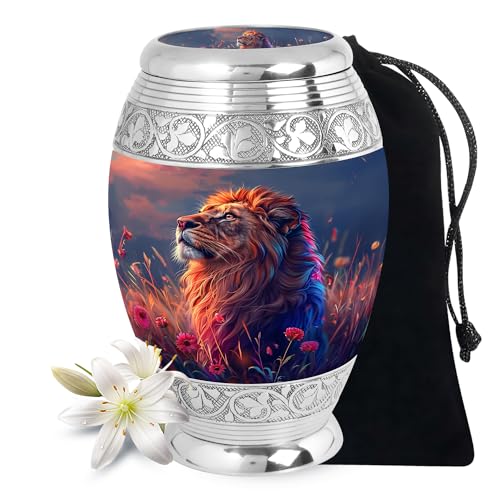 Atrikya Majestic Lion Design Monar Cremation Urn for Adult Ashes Male & Female - Burial Urns for Adult Human Ashes - Large Human Remains Memorial Urn for Men & Women - 10 Inch
