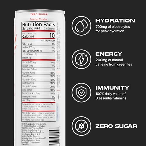 Image of PHX Hydration Energy Drink - 700mg Electrolytes, 200mg Natural Green Tea Caffeine, 100% Daily Value 8 Essential Vitamins - 12 oz Cans (12 Pack, Watermelon Lime)