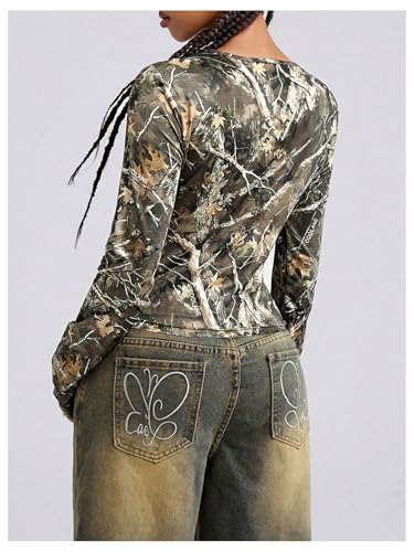 WDIRARA Women's Camo Long Sleeve T Shirt Camouflage Graphic Y2k Streetwear Tops2