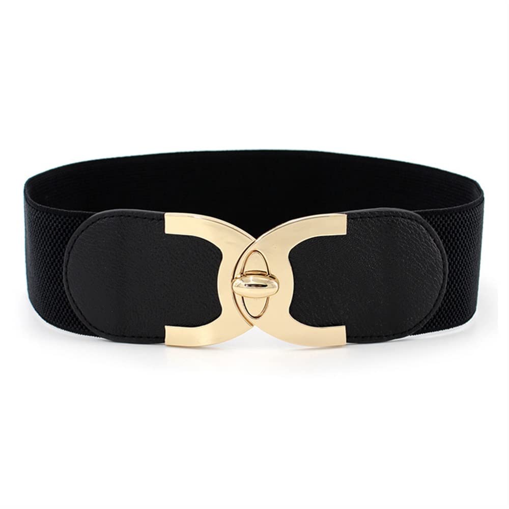 Windbreaker Elastic Waistband Button Decoration Wide Belt Ladies Belt Alloy Buckle Belt Dress Women Accessory Color Black Size