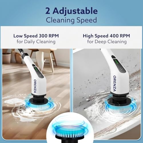 Image of Royal Electric Ultra Flexi Spin Scrubber, Cleaning Brush Scrubber for Home, 400RPM /Min, 8 Replaceable Brush Heads, 90 Min Work Time, 3 Adjustable Size, 2 Adjustable Speeds, for Bathroom, Floor