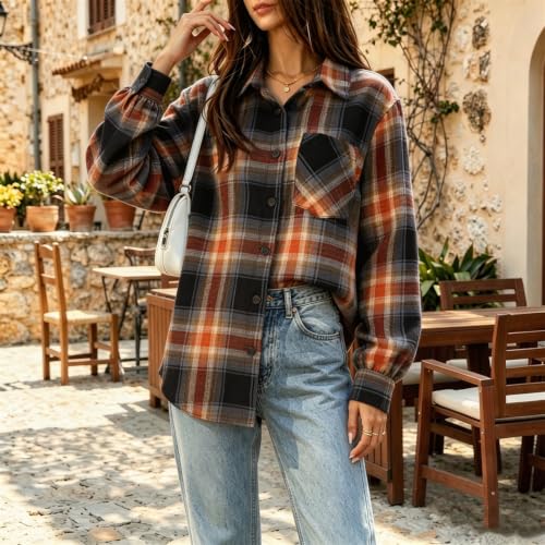 Button Down Shirts for Women Gingham Casual Long Sleeve Henley Shirts - image 3