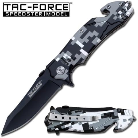 TAC Force TF-762DW Assisted Opening Tactical Folding Knife, Black Straight Edge Blade, Snow Camo Handle, 4-1/2-Inch Closed