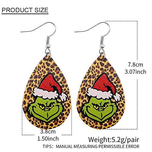 6Pcs Grinch Earrings For Women Teardrop Dangle Faux Leather Turtle Earrings Bulk Christmas Jewelry Gift For Xmas New Year Party Decorations -6Pcs-2 #TOP1