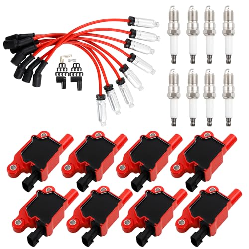 HQPASFY Square Ignition Coil UF413 & Iridium Spark Plug & Wires Set of 8 Compatible with 2005-2021 Cadillac Escalade Chevy Silverado Express 1500 2500 3500 GMC Sierra 4.8L 5.3L 6.0L Rapalce# D510C