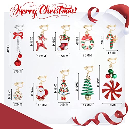 10 Pairs Christmas Earrings For Women Christmas Dangle Earrings Christmas Tree Earrings Snowflake Earrings Candy Santa Earrings Bell Holiday Earrings Christmas Jewelry Clip On Earrings Xmas Jewelry Set A #TOP5
