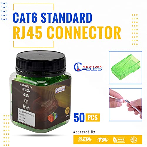 Newyork Cables® Rj45 Cat6 Ends | Pack Of 50 | Cat 6/ Cat5E Rj45 Gold Plated Connectors | Crimp Modular Plug | Ethernet Cable Crimp Connectors For Stranded & Solid Utp Network Cable, Green #TOP3