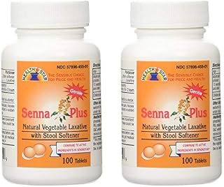Senna Plus Natural Vegetable Laxative with Stool Softener, 100 tablets (Pack of 2)