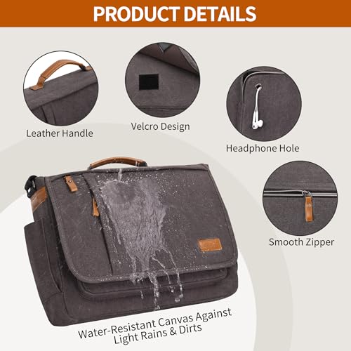 Image of ESTARER Computer Messenger bag Water-resistant Canvas Shoulder Bag 15.6 Inch Laptop for Travel Work, Grey