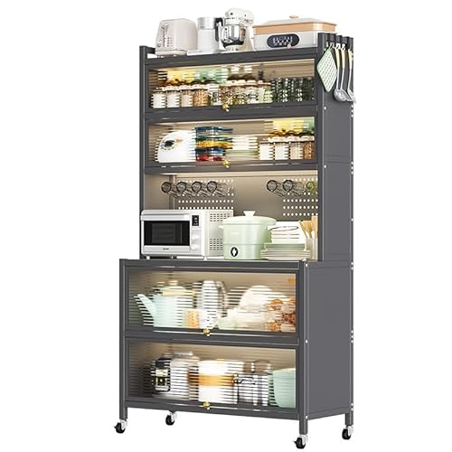 خزانة تخزين للمطبخ من 6 طبقات مع ابواب شفافة، خزائن المؤن وا...