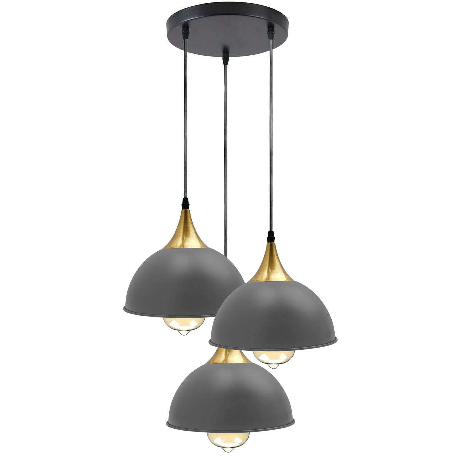 DC VOLTAGE 3 Head Multi-Color Dome Pendant Lighting Modern Bedroom Ceiling LampShade Wrought Iron Hanging Home Lighting Kit E27 (Grey)