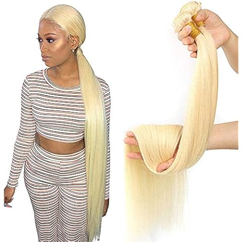 F_noble 8-40Inch Hair Honey Blonde 613 Brazilian Straight Bundles 10A Grade 100% Unprocessed Virgin Long Straight Human Hair Remy Weave Hair Extensions (30inch, Blonde 613 straight) Cover