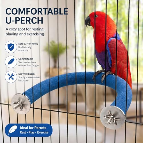 Image of RYPET Parrot Perch Rough-surfaced - Quartz Sands Bird Cage Perches for Medium to Large Bird, U Shape Large