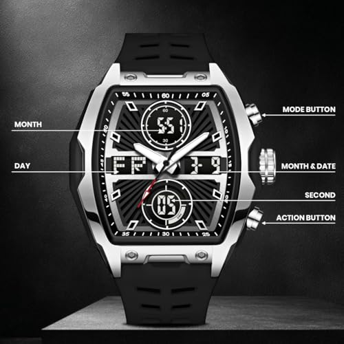Image of V2A Impact-KUBIX 5410 Analog-Digital Watch for Men | Trendy Tonneau Shape | Bold Fashion Performance Watch with 3 Time Zones, Countdown, 50M Water Resistance, Alarm & Stopwatch